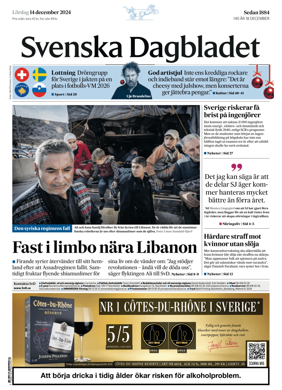 Prima-pagina-Svenska Dagbladet-edizione-di-oggi-20241214